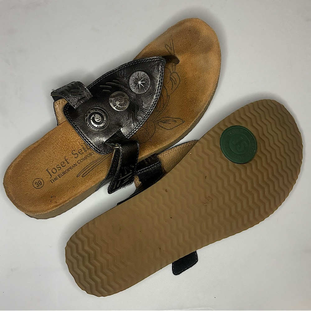 Josef Seidel Bohemian Style Sandals With Silver Hardware & Velcro Closure